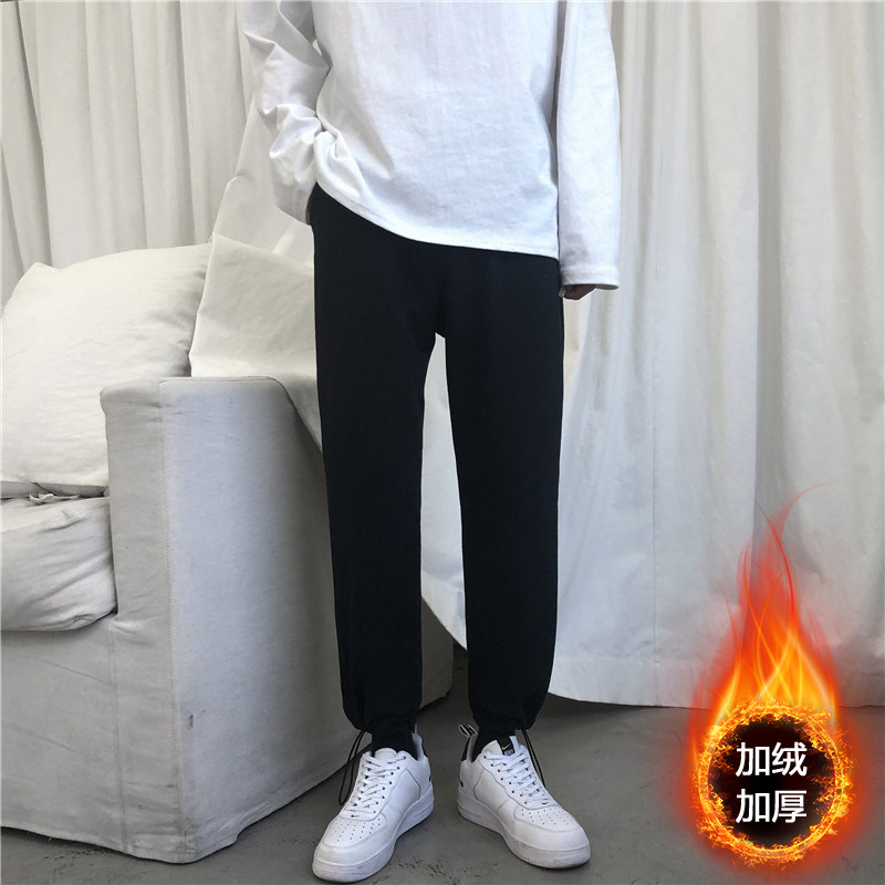 20冬装主推纯色加绒加厚宽松休闲直筒抽绳运动卫裤K001加绒-P25，男装休闲裤，星座1703A