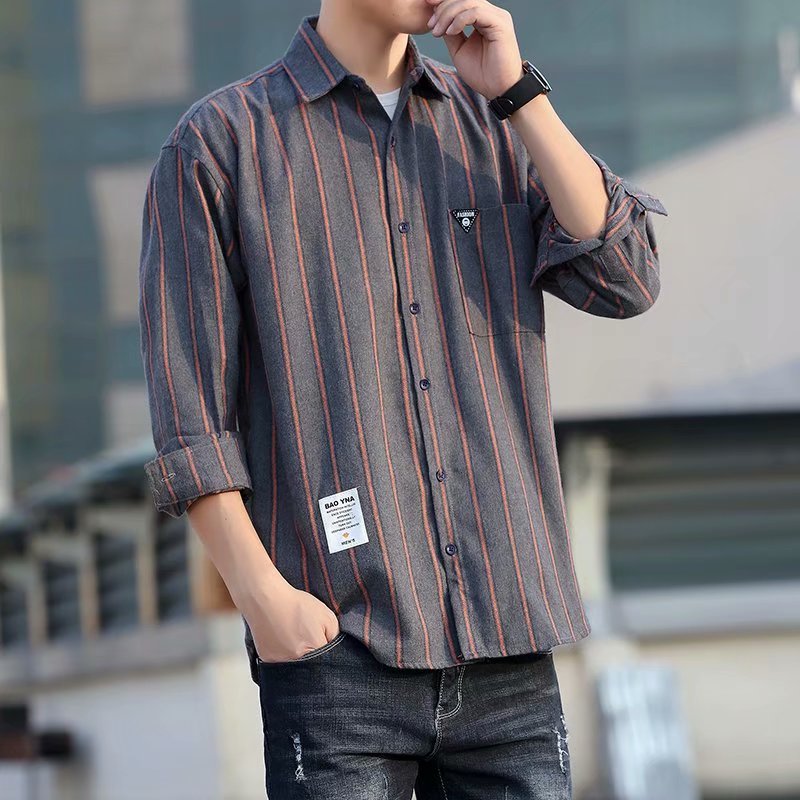 港风复古条纹衬衫男2021新款休闲秋季潮流衬衣上衣W1296-P28,男装衬衫,星座1703A