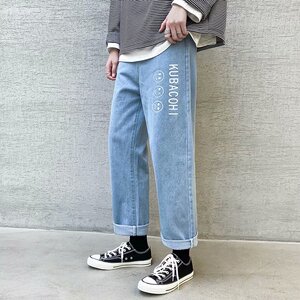 2021主推现货港风宽松韩版潮流笑脸直筒网红牛仔裤KN903-P30图片