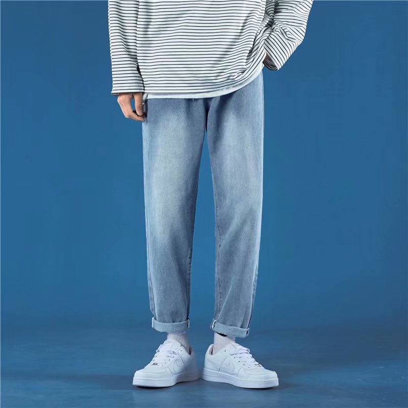 牛仔裤男春季潮流休闲百搭韩版ins潮直筒修身小脚九分裤N945-P30图片
