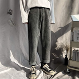 冬季主推款笑脸印花阔腿潮流直筒宽松加绒加厚牛仔裤，男装牛仔裤，星座1703A