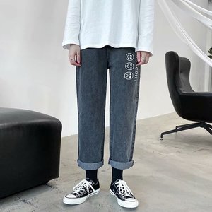 2021爆款主推现货港风宽松韩版潮流笑脸直筒网红牛仔裤KN903-P30
