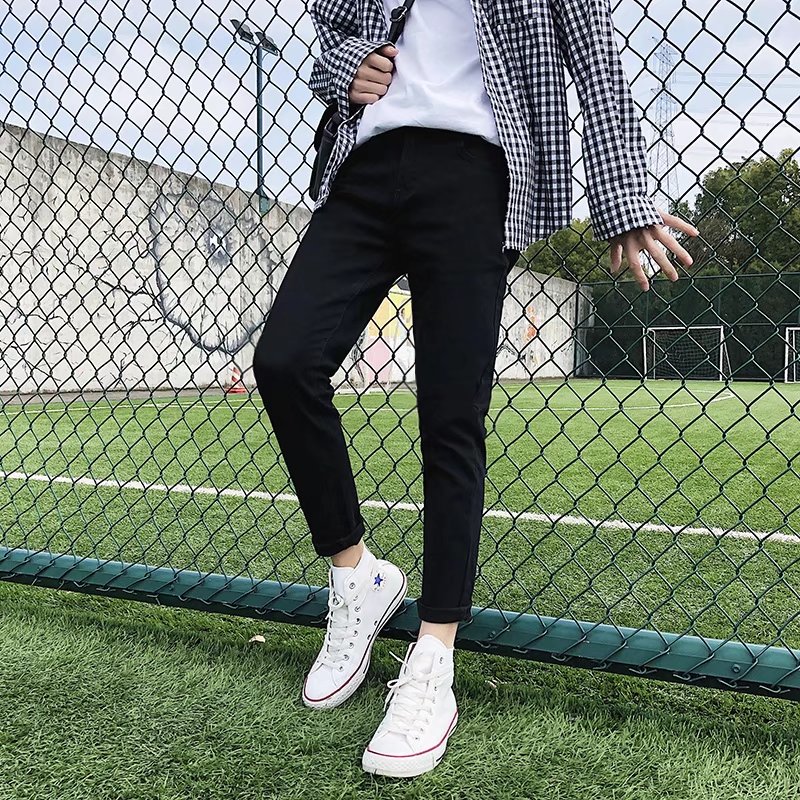 夏季青少年破洞裤子牛仔裤韩版潮流修身九分裤男士男裤小脚乞丐裤,男装牛仔裤,星座1703A