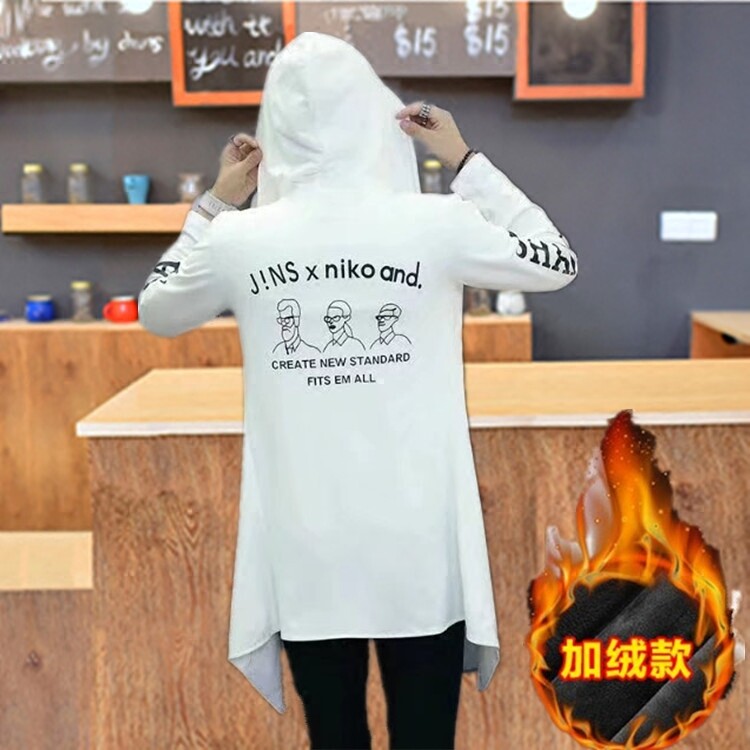 中长款加绒加厚风衣外套无扣长袖连帽开衫日系潮牌卫衣FY01-P20图片