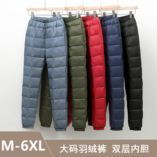 大码羽绒裤女200斤男女款外穿高腰加厚保暖加肥加大码中老年妈妈