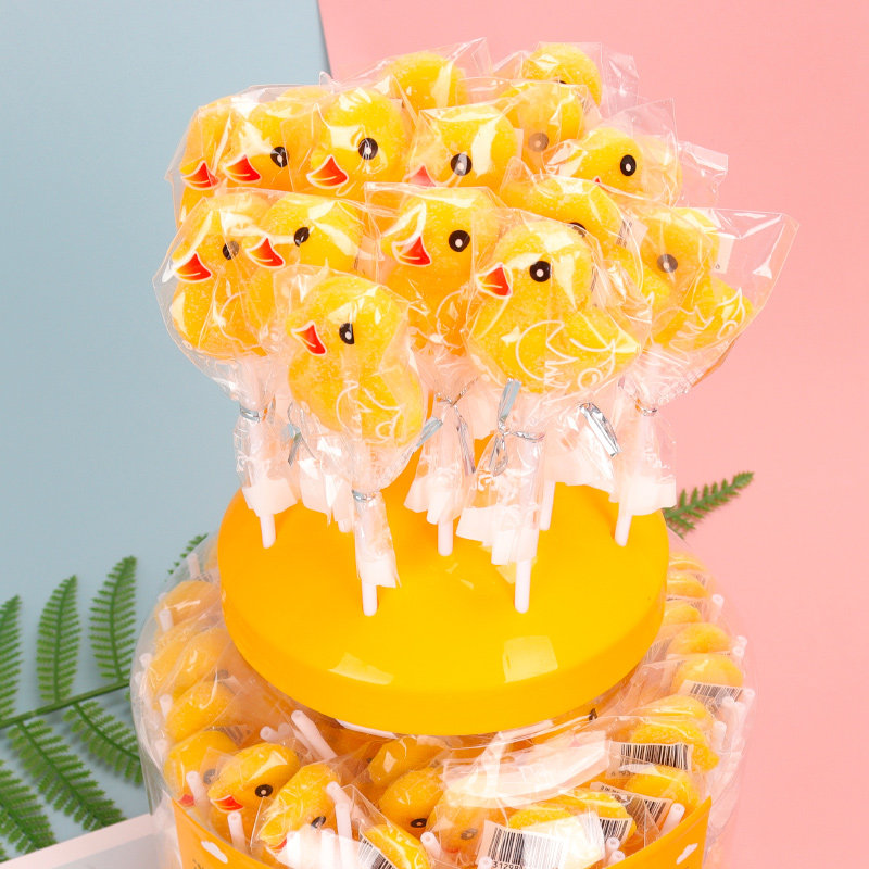 萌小鸭子软糖棒棒糖休闲零食圣诞节卡通糖果儿童零食100支一罐装