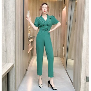 RM18204#夏季时髦洋气双排扣翻领显瘦收腰女神范连体裤长裤