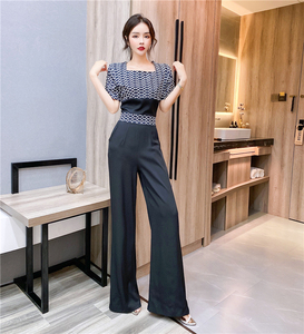 RM18202#夏季气质时髦洋气网红印花撞色显瘦收腰连体裤长裤