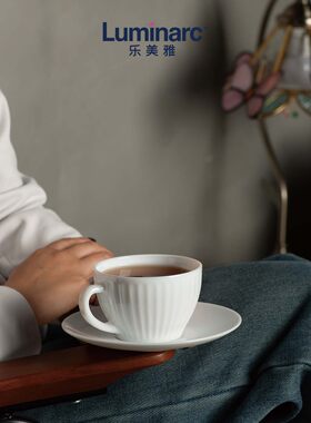 乐美雅迪瓦丽韵律咖啡杯套装白玉玻璃杯碟耐高温微波炉加热带把手