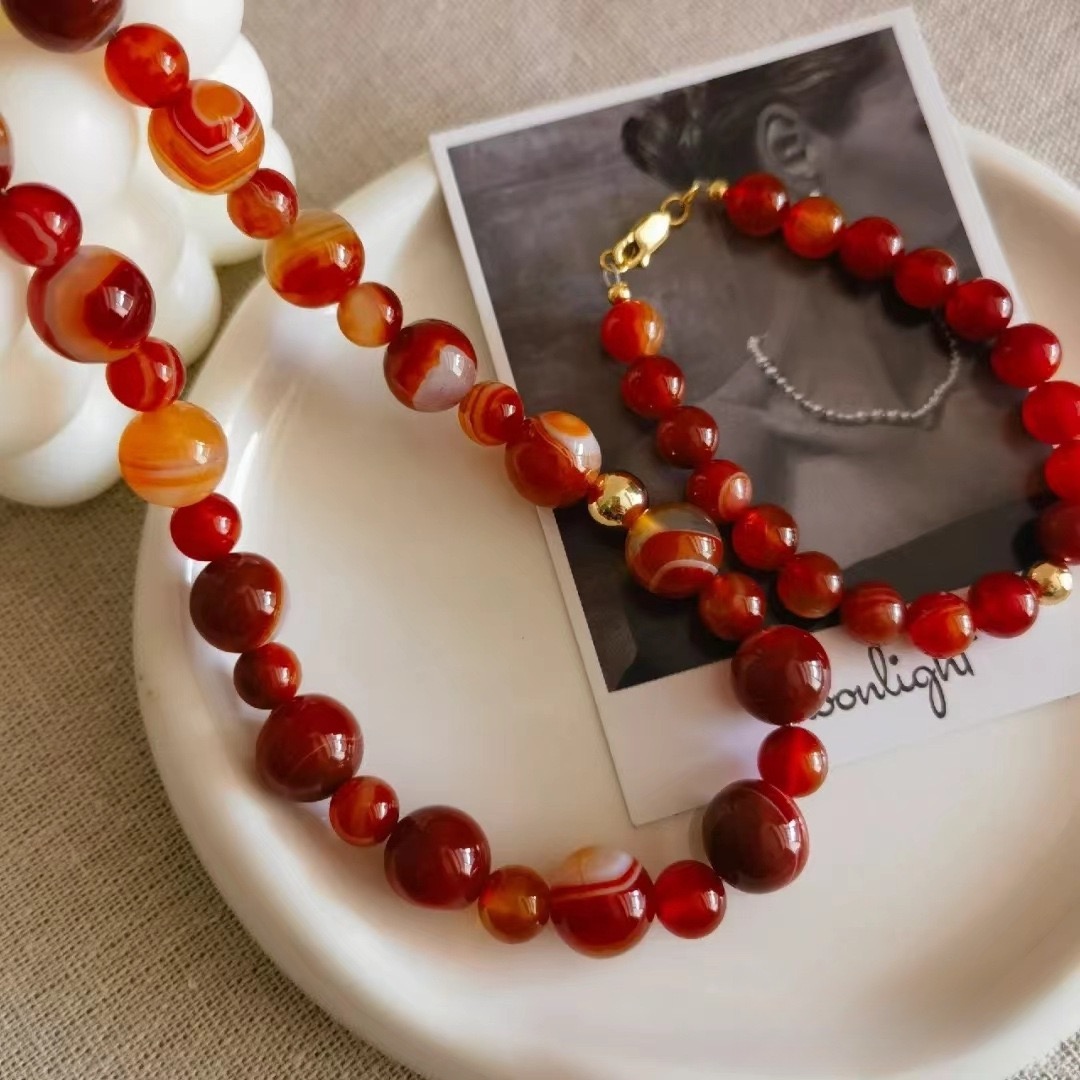 新年红天然红玛瑙串珠项链女款轻奢小众高级感锁骨链简约气质饰品