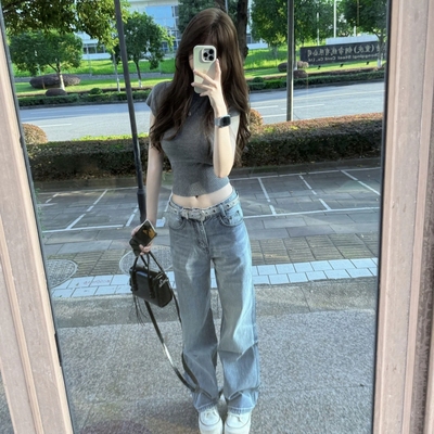 美式辣妹风镂空短袖针织衫女2025夏季新款圆领正肩修身高级感上衣