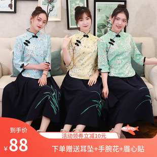 姐妹团伴娘服中式2020新款春季中国风秀禾旗袍民国风舞台演出服女