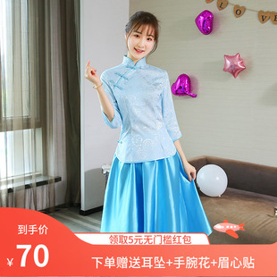 婚礼中国风显瘦姐妹团闺蜜装 伴娘服中长款 中式 春季 礼服裙 2020新款