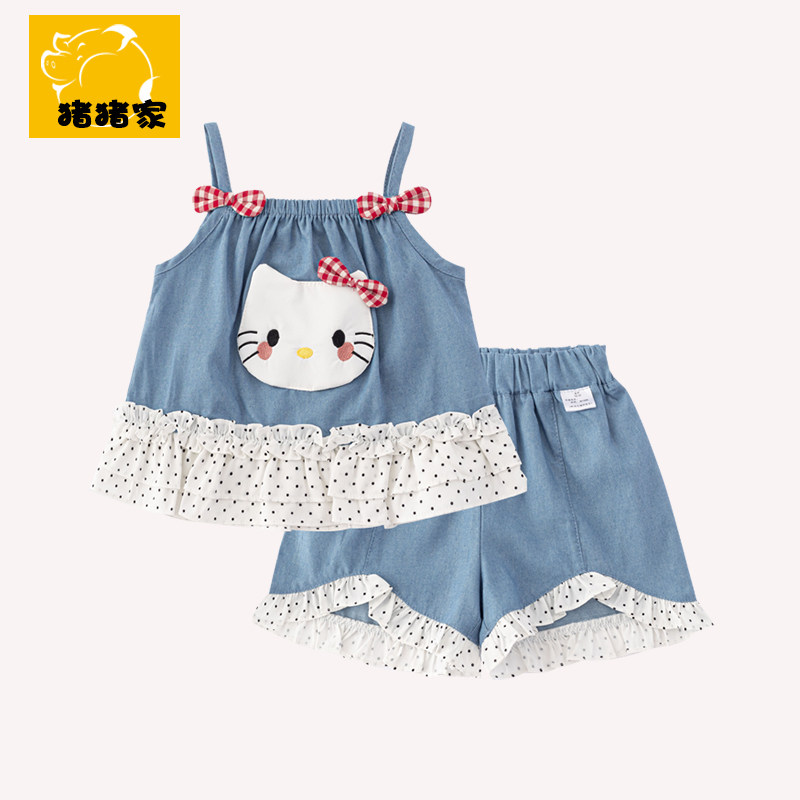 女童夏季猫咪吊带短裤套装时尚可爱婴幼儿夏装女宝宝夏天两件套潮