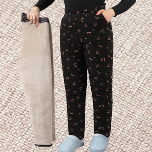 奶奶松紧腰羽绒棉裤 保暖裤 女中老年加绒加厚高腰深裆大码 驼绒棉裤