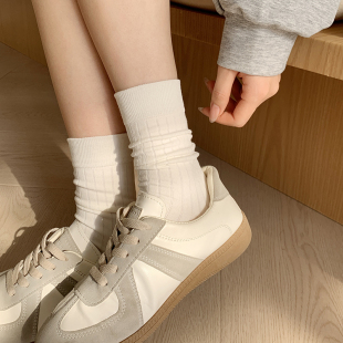 袜子女春夏纯棉纯色中筒袜日系ins潮抽条长袜堆堆袜简约百搭诸暨