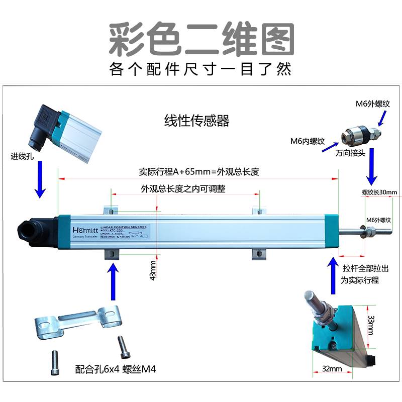 全新位移传感器注塑机电子尺拉杆式KTC LTM LWH海天直线电阻尺