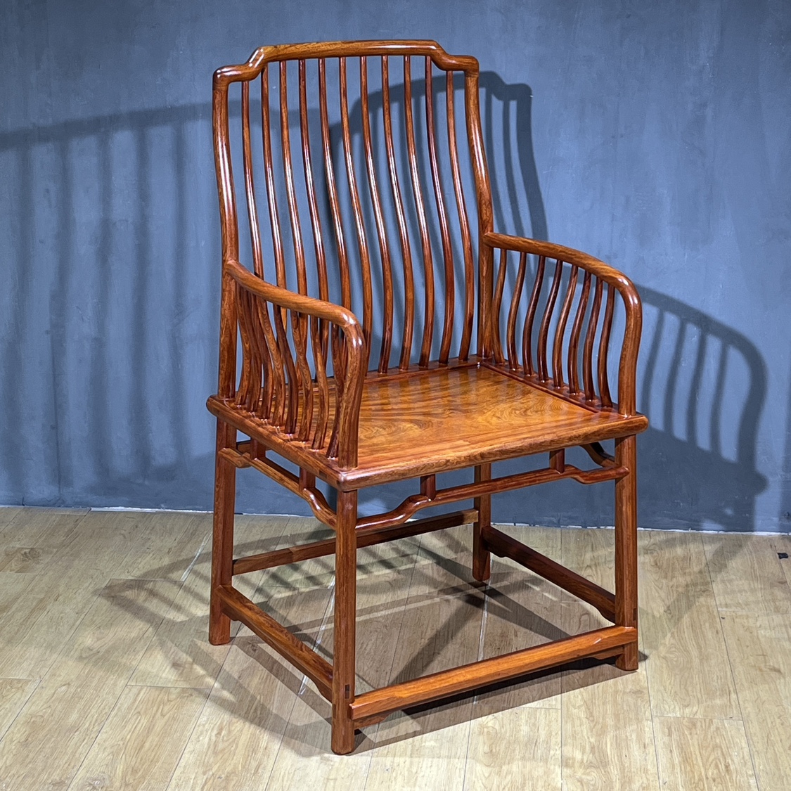 大果紫檀明式梳背椅红木扶手靠背椅实木中式笔杆椅缅甸花梨木主椅