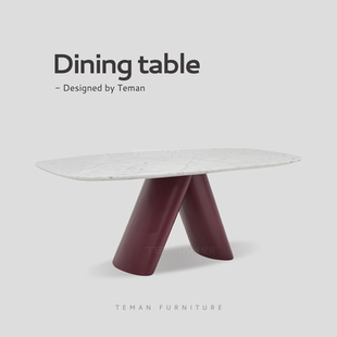 意式 极简大花白天然大理石餐桌长方形别墅大平层饭桌家用设计师款