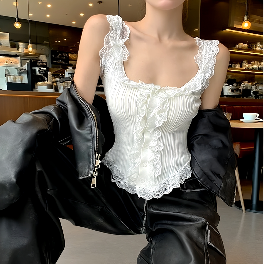 地球店纯欲性感辣妹蕾丝吊带背心