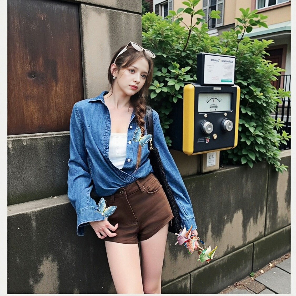地球店棕色美式复古辣妹高级感牛仔短裤薄款女夏宽松阔腿裤小个子