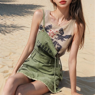 上衣外穿 百搭设计感短款 美式 街头涂鸦印花吊带背心女夏修身