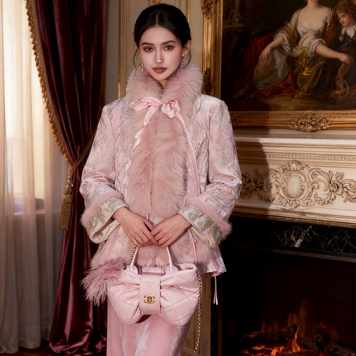 国风刺绣丝绒90白鸭绒羽绒服套装