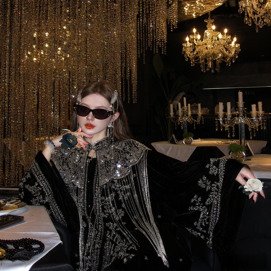 新中式重工丝绒羽绒服外套+短裙