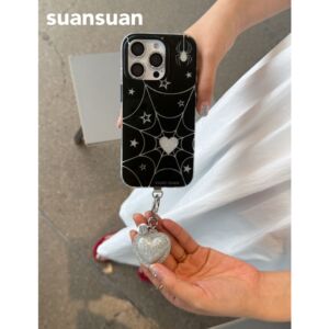suansuan|原创ins时髦辣妹千玺风蜘蛛网银闪粉双层imd适用iPhone16promax苹果15/14防摔13新款手机壳全包
