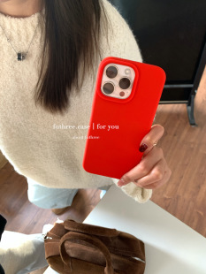 14手机壳13全包边防摔12保护 ins新年喜庆中国红色纯色液态硅胶适用iPhone16promax简约苹果15 一头蒜蒜 经典