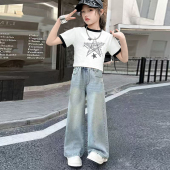 2026夏季 两件套女大童儿童夏装 新款 短袖 潮 洋气时髦阔腿裤 女童套装