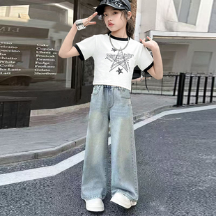 女童套装2026夏季新款洋气时髦阔腿裤短袖两件套女大童儿童夏装潮