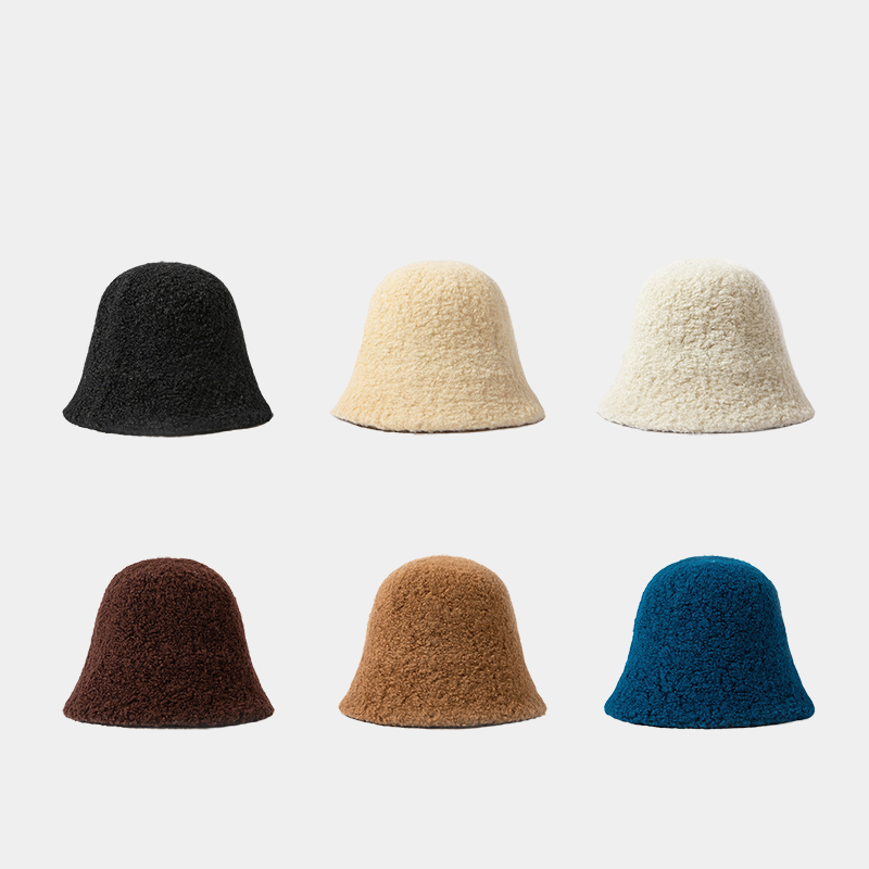 渔夫帽羊羔毛盆帽纯色秋冬季台灯