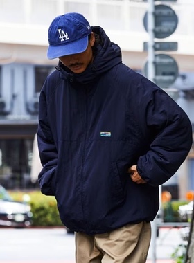 现货FREAK'S STORE宽松廓形防风尼龙刺绣彩标连帽棉服外套23AW