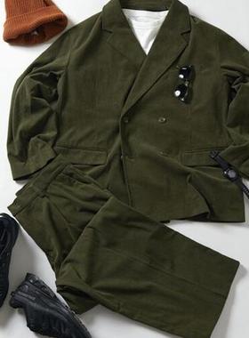 freaks store25秋新款男士宽松休闲双排扣廓形西服上衣外套灯芯绒