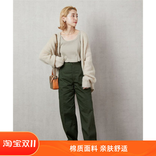 日单freaks store宽松休闲裤斜纹直筒女百搭通勤挽边裤子现货秒发