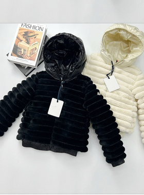 新款M家儿童羽绒服毛绒夹克外套加厚男女童装韩版冬季外套时尚潮