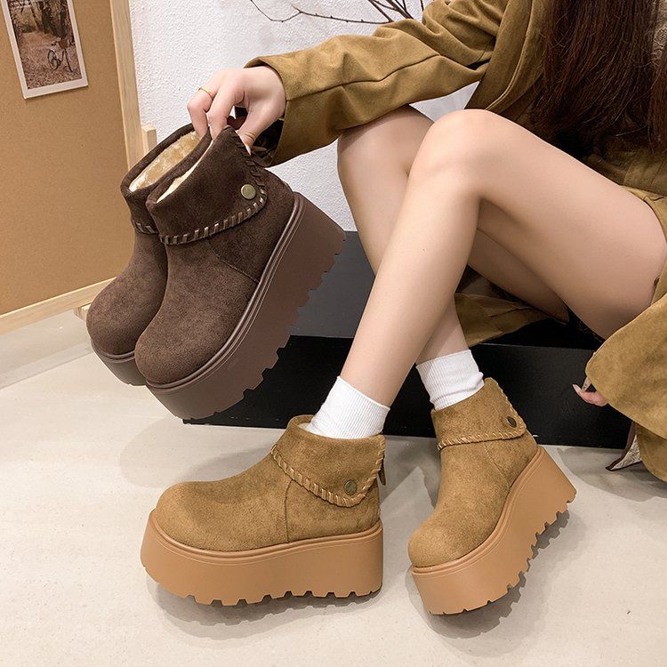 小个子增高松糕厚底磨砂皮勃肯鞋女2025秋冬新款外穿包头半拖鞋潮