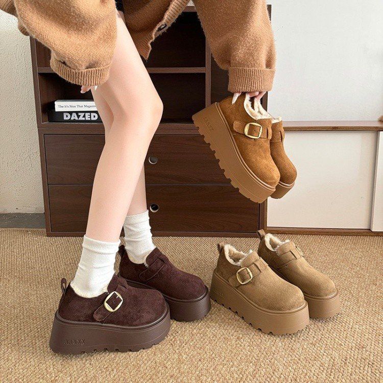 ~厚底勃肯鞋女加绒2025秋冬新款全包增高毛毛雪地靴大码女鞋