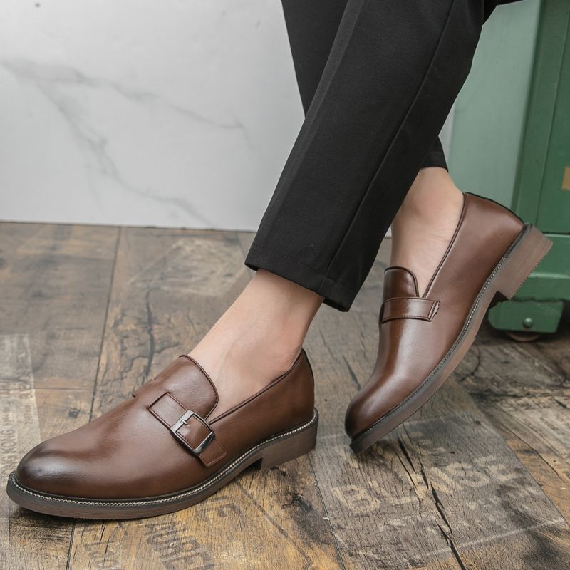 美线男鞋尖头硬底搭扣英伦乐福鞋商务休闲孟克皮鞋大码