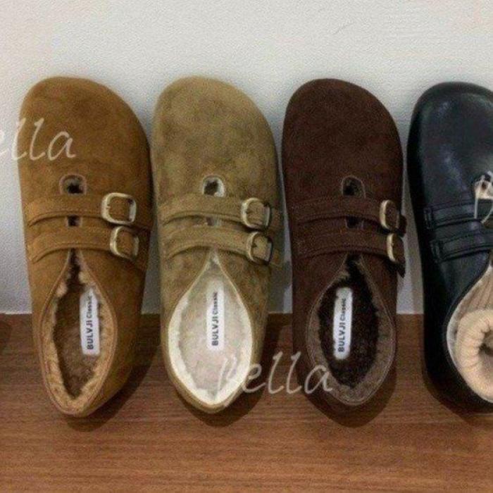 欧货博肯浅口单鞋女2025春季新款反绒牛皮平底镂空懒人奶奶鞋