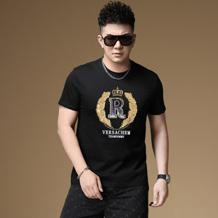 欧洲站男士圆领短袖T恤夏季2026新款高级感潮流休闲体恤男款上衣