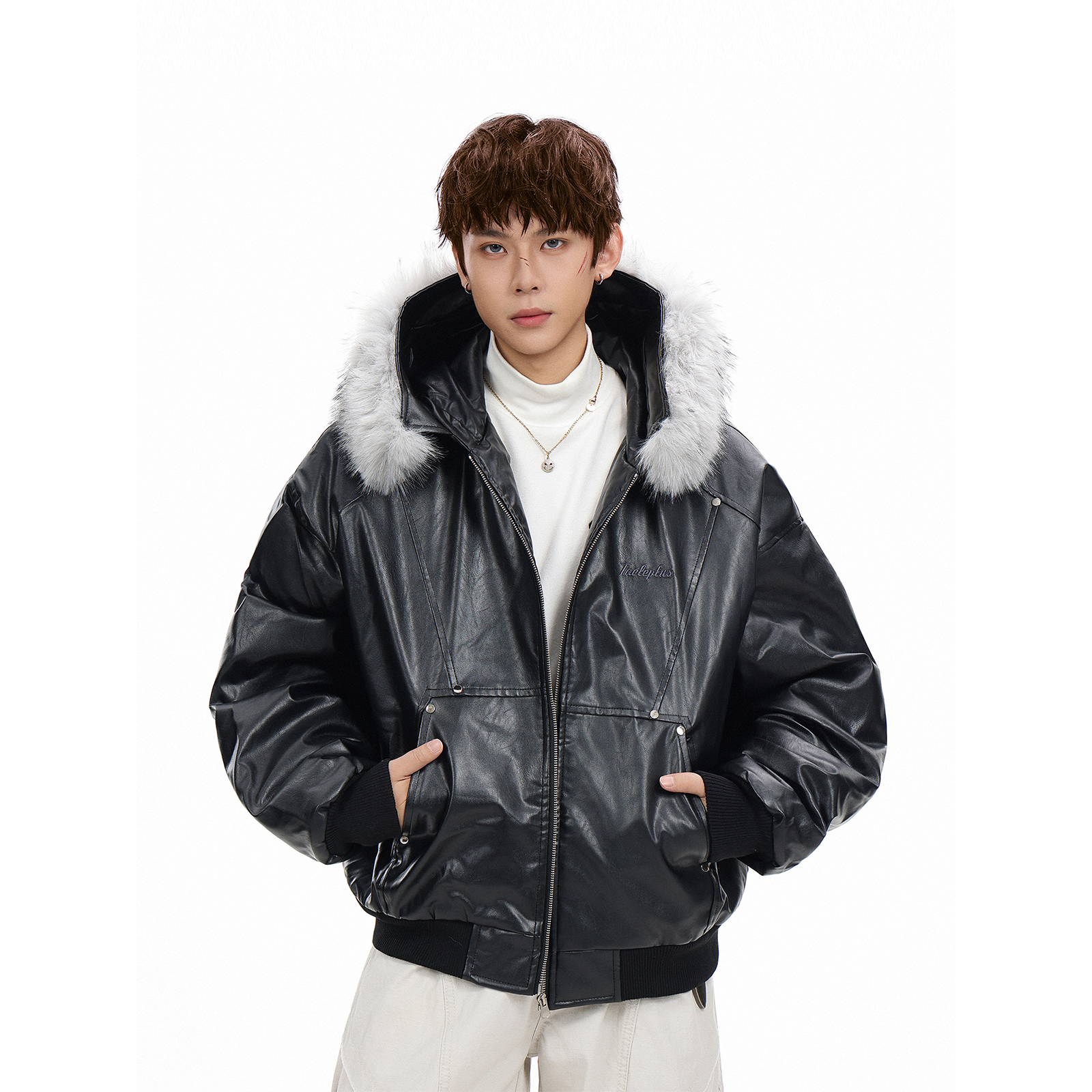 GCINIM401美式复古可拆卸毛领皮衣男女连帽加厚棉服外套座山雕