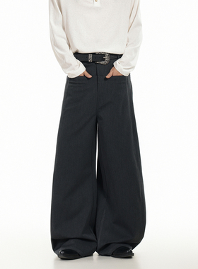 GCINIM401潮流垂感阔腿西裤男女宽松百搭休闲长裤深灰色