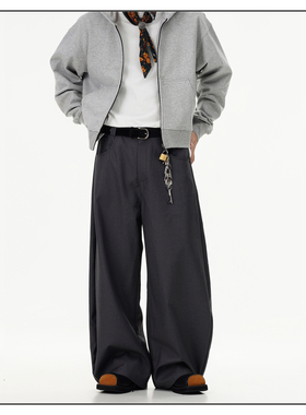 GCINIM401男女美式垂坠阔腿休闲裤简约高级感灰色弯刀西裤