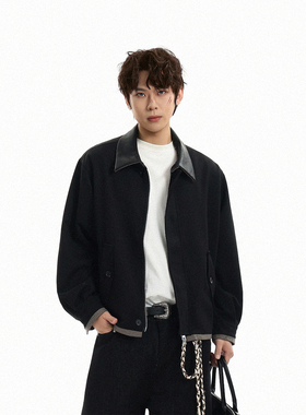 GCINIM401美式休闲风翻领夹克男女潮流宽松百搭黑色宽松型外套