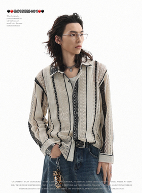 GCINIM401美式复古镂空编织衬衫男女宽松长袖条纹上衣潮牌高级感