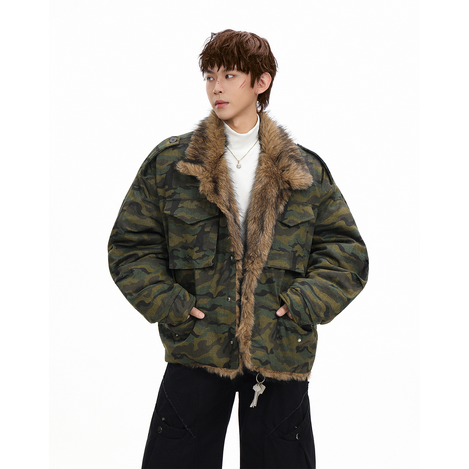 GCINIM401美式迷彩翻领棉衣男女冬季设计感棉服多口袋保暖外套