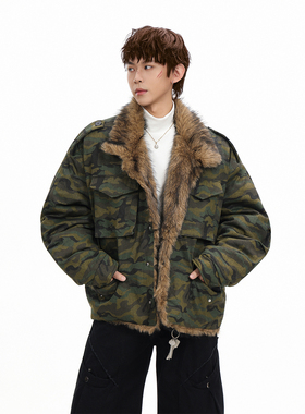 GCINIM401美式迷彩翻领棉衣男女冬季设计感棉服多口袋保暖外套