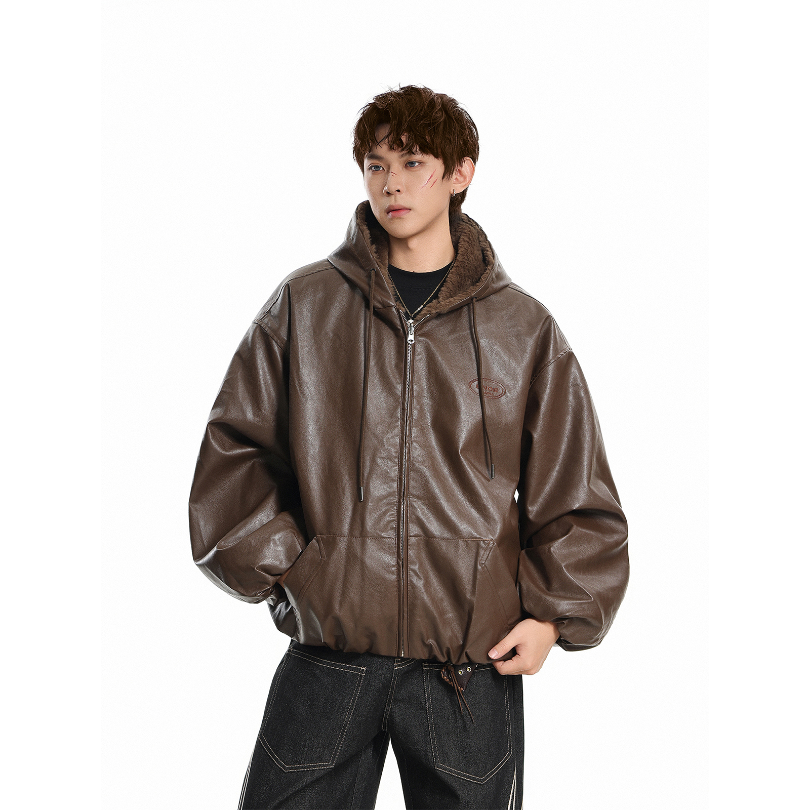 GCINIM401美式复古连帽皮衣男女潮牌高级感加厚保暖皮衣外套外套